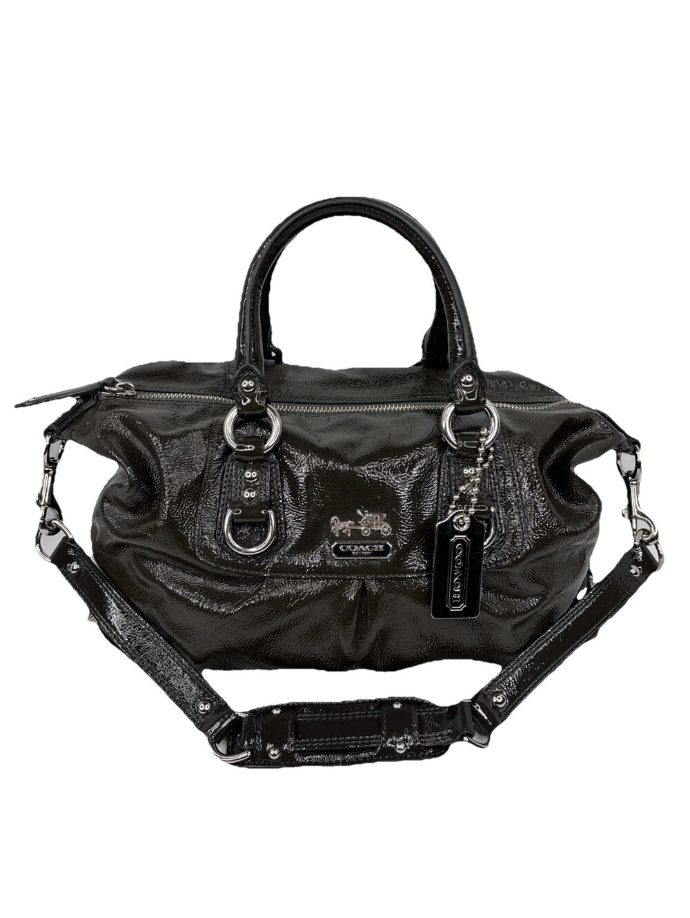 Coach Madison Sabrina Patent Leather Satchel 14178 Olive Grey Shoulder Bag